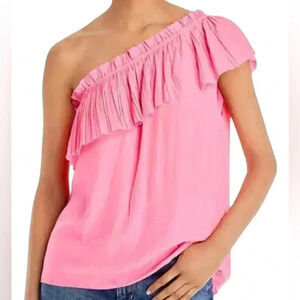 Ramy Brook New NWT Rose Pink Ruffled One Shoulder Top Size Small